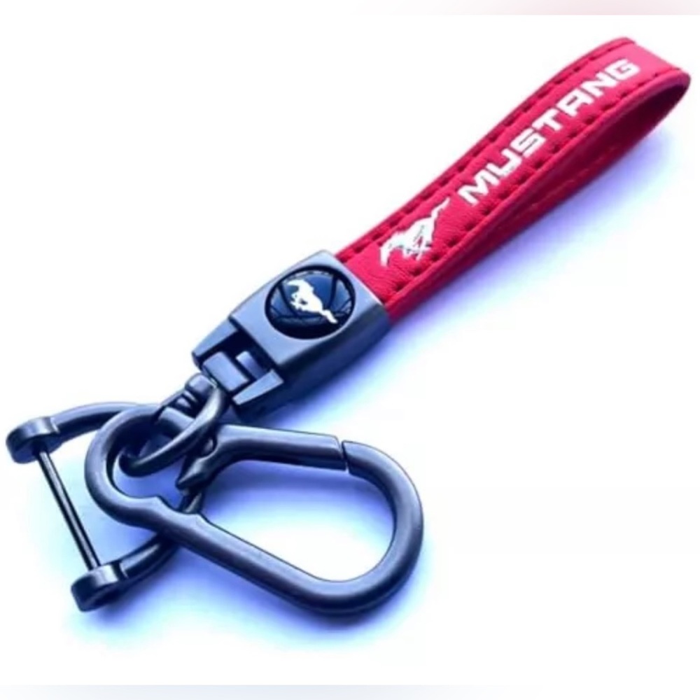 Genuine Leather Car Keychain, Car Key Ring Compatible with Mustang Series Red